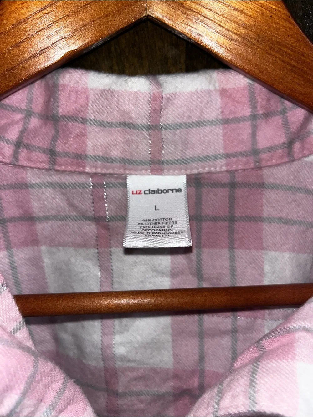 Liz Claiborne Pink, White, & Grey Plaid Silk-Trim Pajama Set